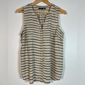 Womens Size Large Relaxed Loose Black Tan Dressy Office Casual Blouse Tank Top